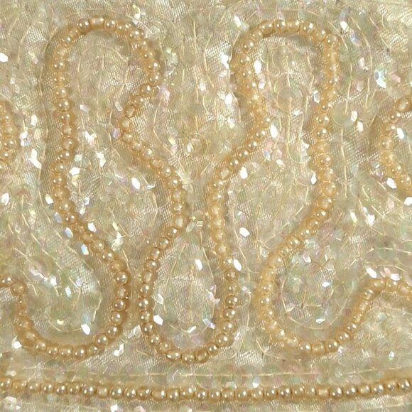 Vintage John Wind Japan Bead & Sequin Clutch Purse Ivory/Gold Mid-century Glam - Picture 8 of 13